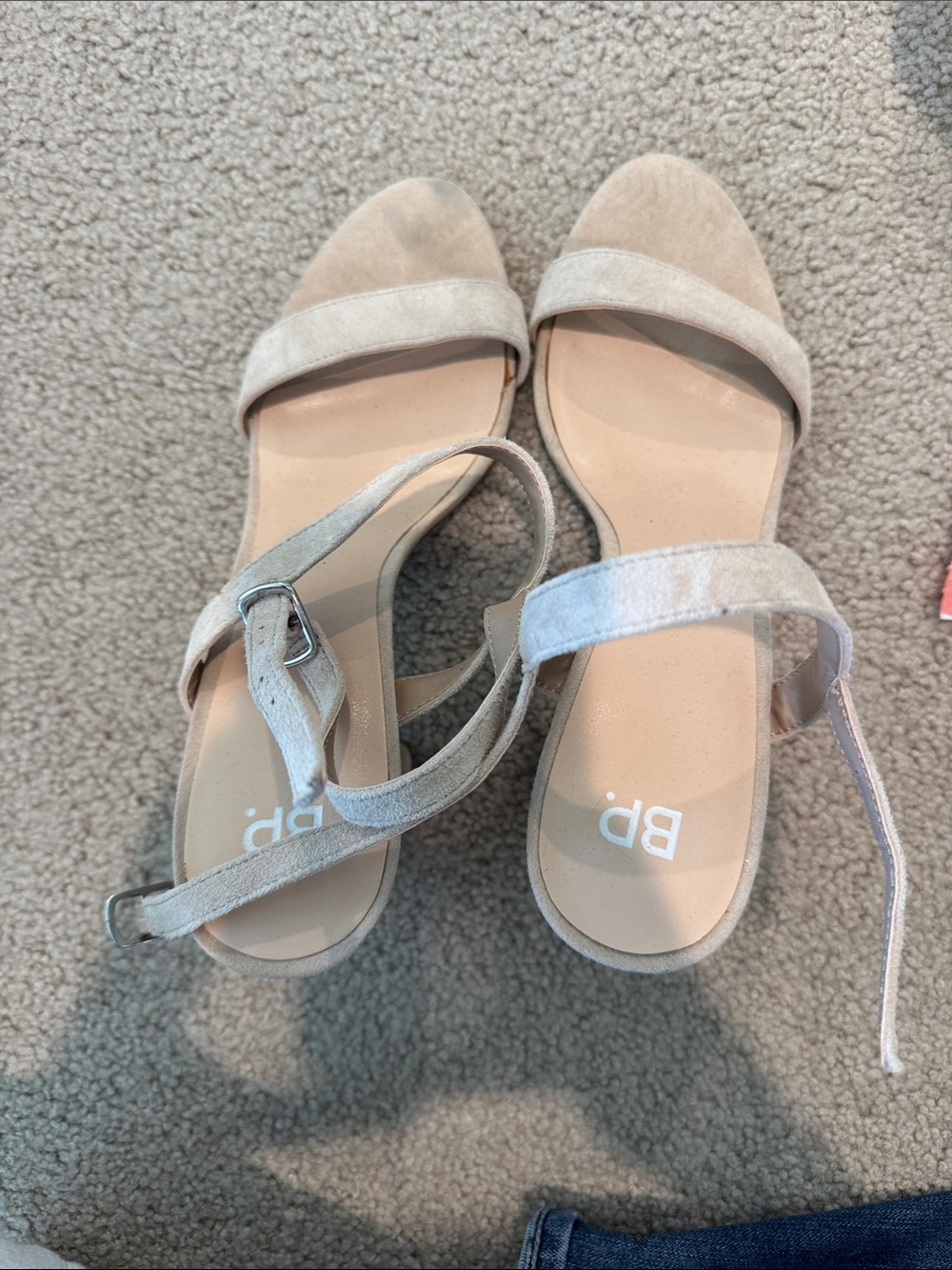 bp Light Beige Velvet Ankle-Strap Sandals
